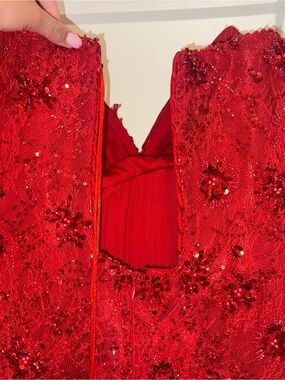 Elegant Red Sequin Lace Evening Gown